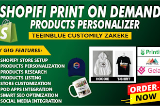 set up teeinblue customily zakeke products personalizer shopify print on demand