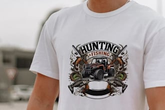 draw elegant vintage hunting fishing logo design in 24 h