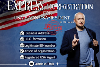llc registration in wyoming with ein for non US, uei  boi registration in 48 hrs