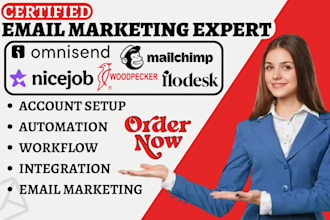 setup nicejob woodpecker automation flodesk omnisend mailchimp email campaign va