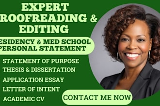 proofread, copyedit thesis, statement of purpose, residency personal statement