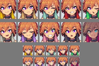 create custom rpg maker character,bust sets,pixel art,mv and mz facesets