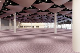 do realistic 3d cgi event hall, 3d exhibition, concert design, 3d stage design