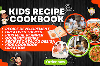 write, design kids, children cookbook, recipe book meal plan on canva amazon kdp