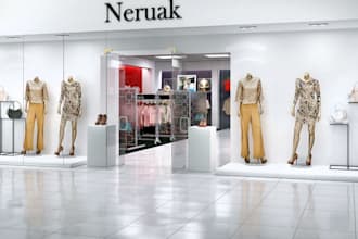 redesign store front, clothing store, retail store render, marble floor, 3d shop