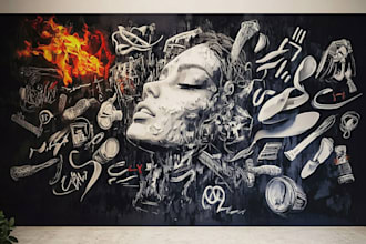 illustrate amazing custom graffiti, wall arts or murals
