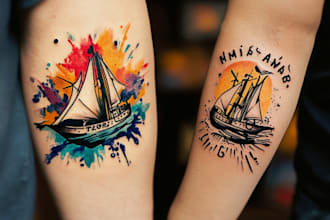 draw custom watercolor modern tattoo design unique