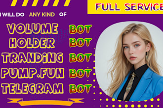 create trading volume bot, holder bot, pump fun, bundle, tg bot on solana, evms