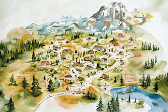 create a custom illustrated watercolor wedding or other map invitation