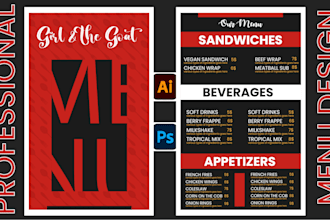 do a professional modern restaurant food menu for your business in 24 hours
