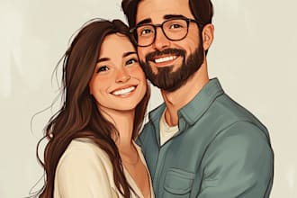 cute couple, family portrait illustration