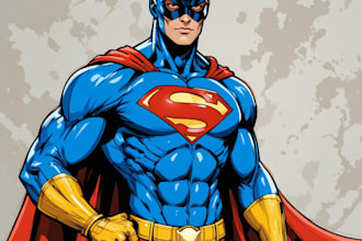 draw black and white comic superhero character line art