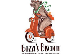 design charming bear riding a scooter logo