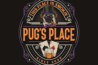 design cigar fun whiskey and poker bar logo