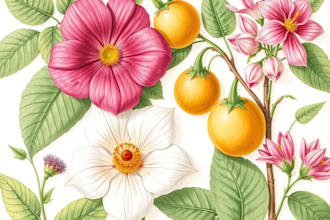 create botanical illustrations of flowers, plants, fruits