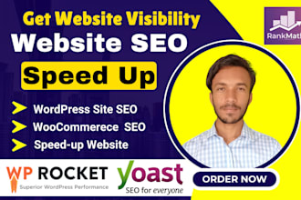 install wp rocket, seo rank math premium, image optimizer to speed up wp website