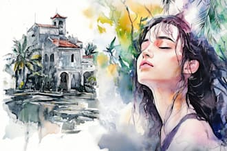 hand draw watercolor paintings