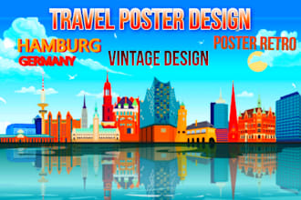 design awesome travel poster design, greeting card, retro or vintage postcard
