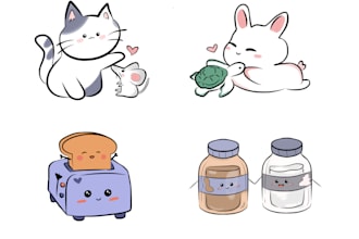 draw cute sticker chibi animal any flower for you