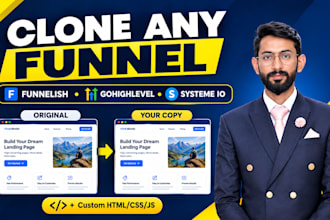 clone funnelish, gohighlevel, systeme io funnel or custom coded section