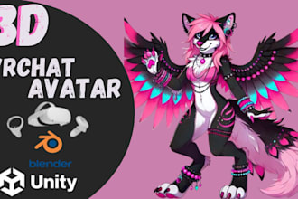 create custom vrchat avatar, 3d model furry vrc avi in unity