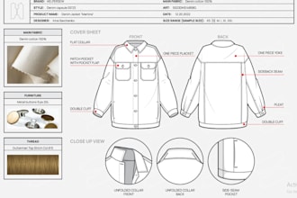 design clothing  technical flats sketch and techpack