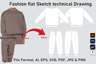 do technical drawing fashion flat sketches illustration