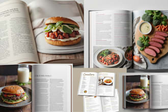 design cookbook interior page, cookbook layout design, picturebook cover design