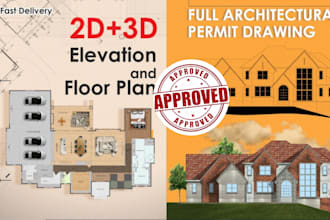 draw architectural floor plans, elevation, section, roof, site plans city permit