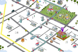 design custom vector map illustration site, event map fantasy map travel guide