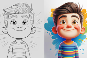 draw children coloring book illustration, kids picture book and KDP cover design