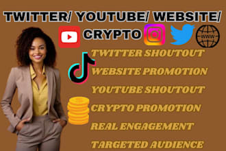 shoutout twitter promote website share link, crypto on ig yt tiktok