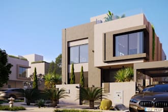 rebulid 3d house villa, facade design, patio house,3d backyard, apartment render