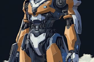 draw robot mecha character logo and friendship portrait