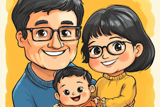 draw yellow cartoon caricature family portrait illustration