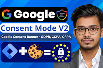 setup google consent mode v2, gdpr, ccpa cookie banner for ga4, ads
