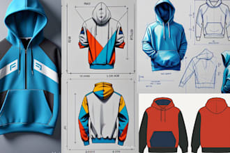 do custom clothing tech pack, hoodie,  fashion design, mockup for manufacturing