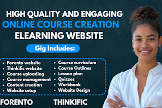 create online course content, thinkific, forento, elearning websites