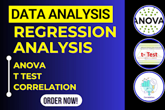 do regression analysis, correlation, anova, t test
