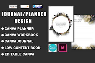 design low content kdp editable canva journal planner workbook colouring books