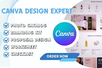 design editable photo collage,branding kit, product catalog,proposal on canva