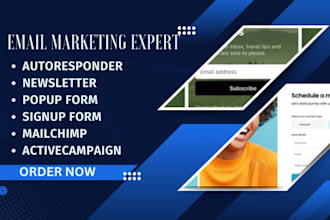 setup email autoresponder, automation, newsletter, popup, signup and optin form