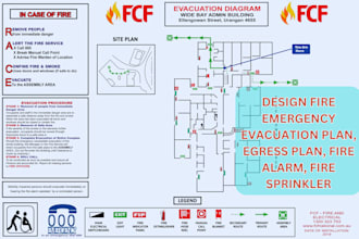design fire emergency evacuation plan, egress plan, fire alarm, fire sprinkler
