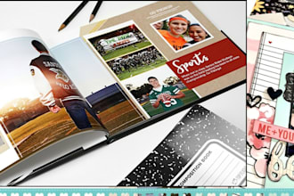 design memoir year book look book, magazine ad product catalogue, travel book