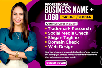 craft 10 business name, create brand logo, develop slogan and engaging website
