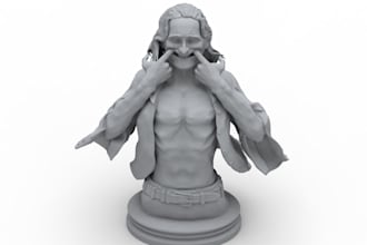 resculpt 3d realistic model,from stone and clay to concept,art,model, head bust,