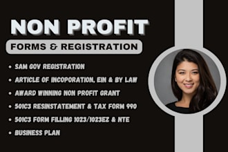 reg, reinstate, and set up your 501c3 nonprofit, llc, ein, tax exempt, cage code