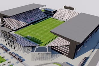 model a 3d sports stadium or gym interior with animation for ads or games