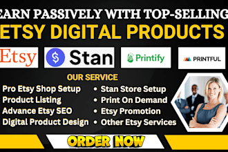 do etsy digital product design etsy print on demand stan store setup SEO listing