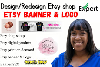design custom etsy shop branding, banner, logo, thank you card